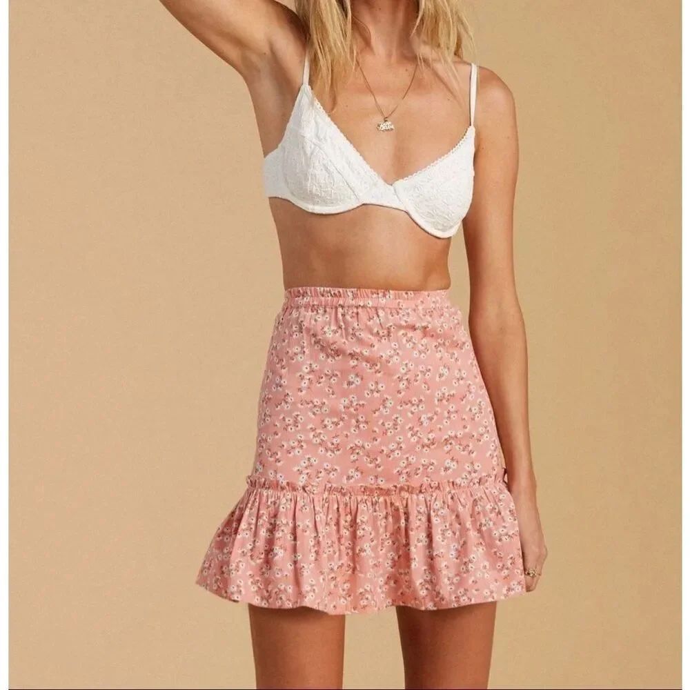 BillaBong x Salty Blonde Upside Skirt Ruffle Peplum Bubble Hem Coral Pink Sz 24